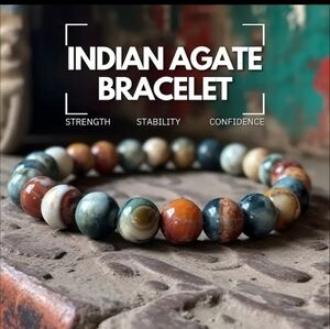 Indian Agate Natural Stone Stretch Bracelet - Multicolor. NWT